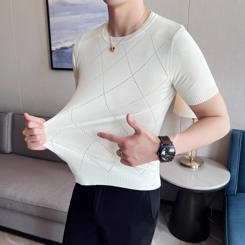 Crewneck Button Knitted Short-sleeved T-shirt Men's Summer Thin Light Mature Casual Business Henry Collar Foreign Trade Cross-border Wholesale - Image 5