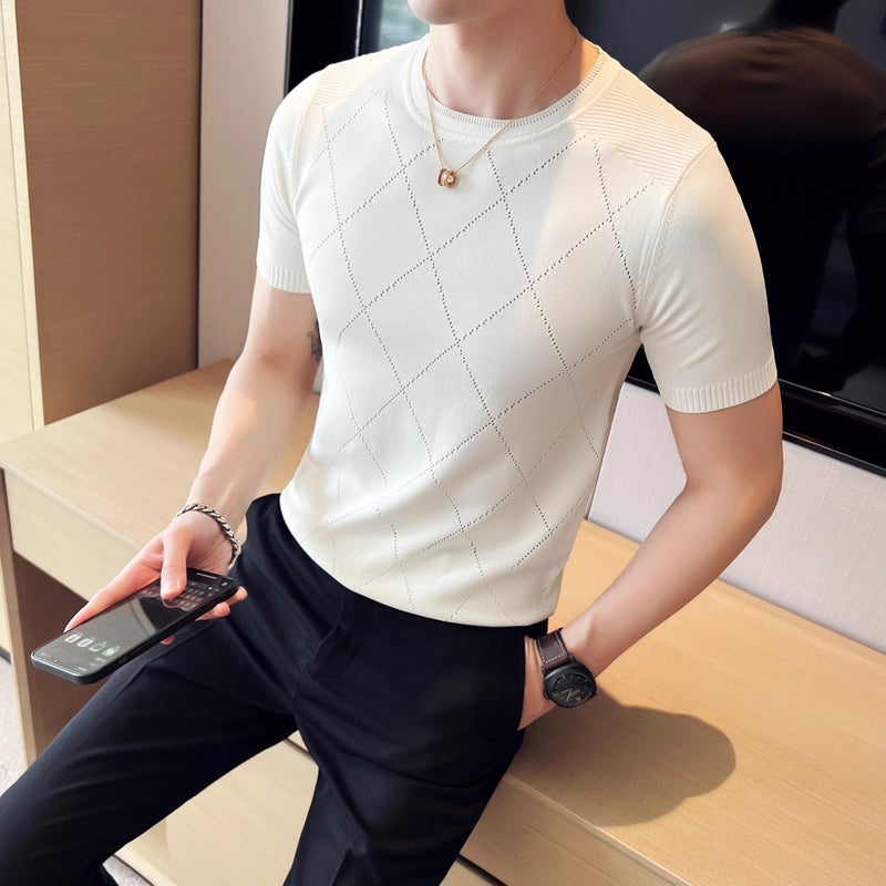 Crewneck Button Knitted Short-sleeved T-shirt Men's Summer Thin Light Mature Casual Business Henry Collar Foreign Trade Cross-border Wholesale - Image 1