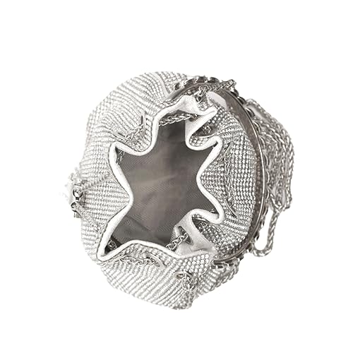 DJBM Ladies Full Diamonds Bucket Handbag Rhinestone Evening Bag Bling Clutch Purse for Women Party Prom Cocktail Wedding, Silver - Image 5