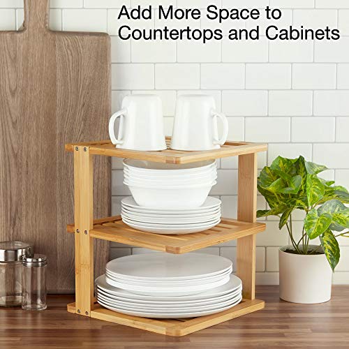 BERYLAND Bamboo Corner Shelf - 3 Tier 10 x 10 inch and 11.5 inches high. Kitchen Cabinet Organizer - Pantry Organization and Storage - Bathroom Countertop Shelves - Image 2
