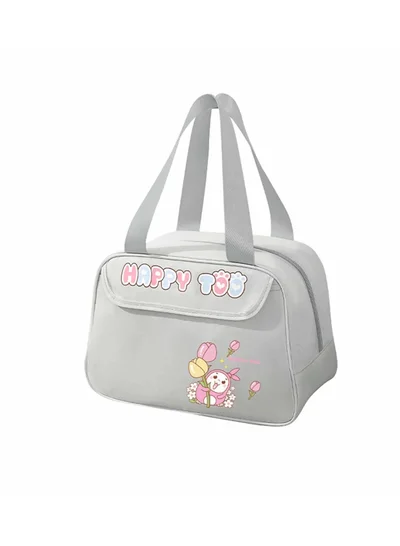 Mobcos Happy Too Design Large Capacity Insulated Lunch Bag Waterproof and Stainproof Meal Tote with Advanced Temperature Retention for Office and School Long Lasting Polyester for Fresh Food and Soup Gray