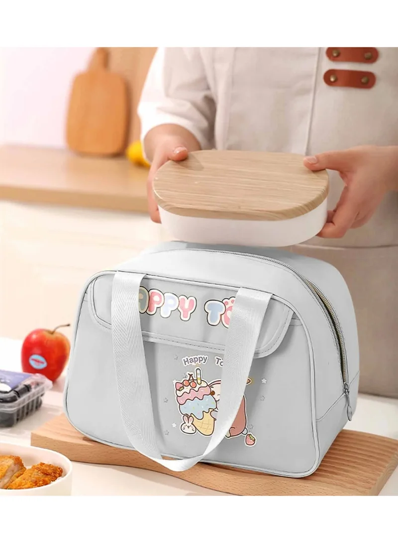 Mobcos Happy Too Design Large Capacity Insulated Lunch Bag Waterproof and Stainproof Meal Tote with Advanced Temperature Retention for Office and School Long Lasting Polyester for Fresh Food and Soup Gray