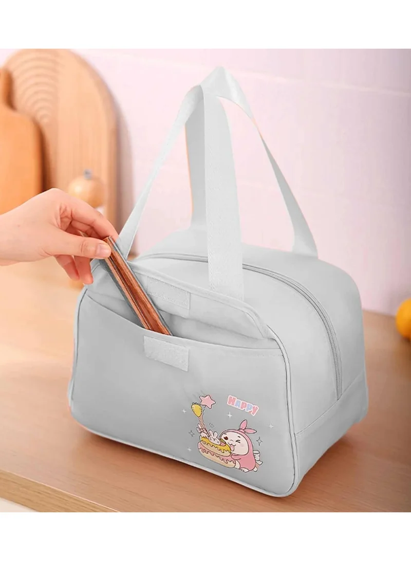 Mobcos Happy Too Design Large Capacity Insulated Lunch Bag Waterproof and Stainproof Meal Tote with Advanced Temperature Retention for Office and School Long Lasting Polyester for Fresh Food and Soup Gray