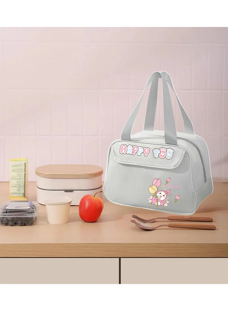 Mobcos Happy Too Design Large Capacity Insulated Lunch Bag Waterproof and Stainproof Meal Tote with Advanced Temperature Retention for Office and School Long Lasting Polyester for Fresh Food and Soup Gray