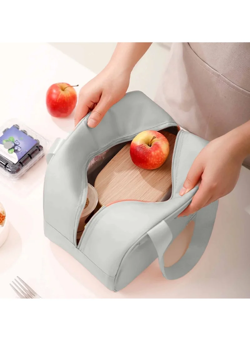 Mobcos Happy Too Design Large Capacity Insulated Lunch Bag Waterproof and Stainproof Meal Tote with Advanced Temperature Retention for Office and School Long Lasting Polyester for Fresh Food and Soup Gray