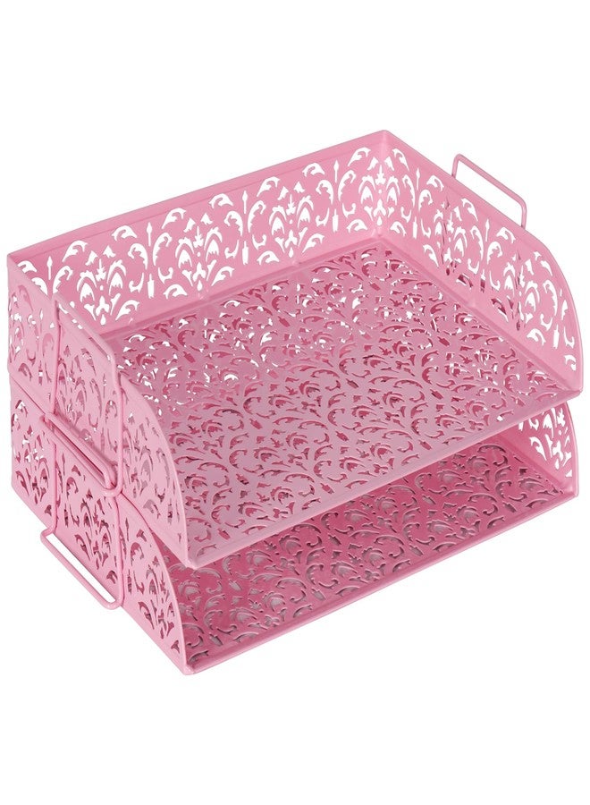 EasyPAG 2 Tier Stackable Letter Tray Desk Organizer Stackable Paper Tray Organizer,Rose Gold - Image 1