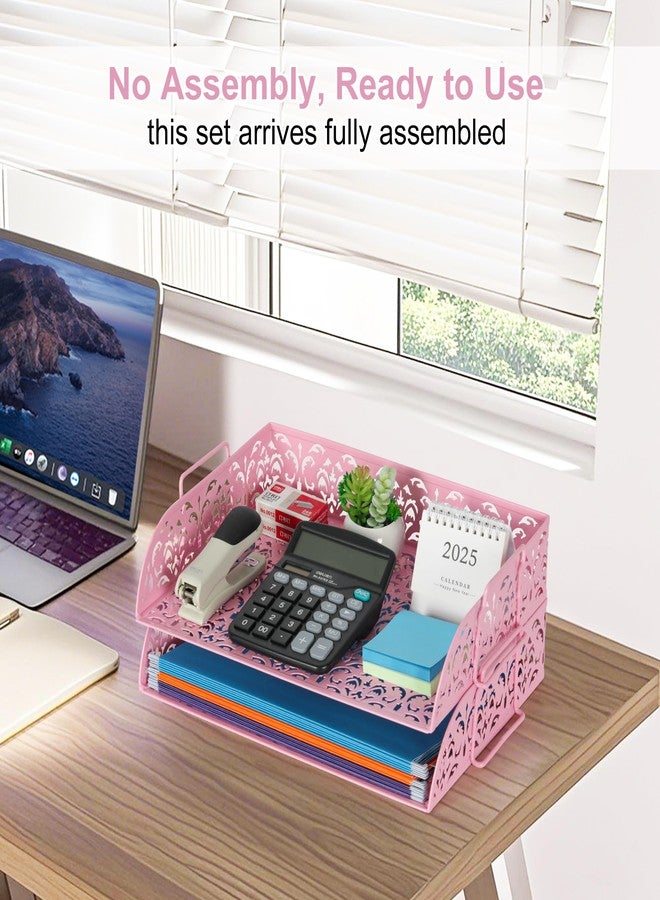 EasyPAG 2 Tier Stackable Letter Tray Desk Organizer Stackable Paper Tray Organizer,Rose Gold - Image 5