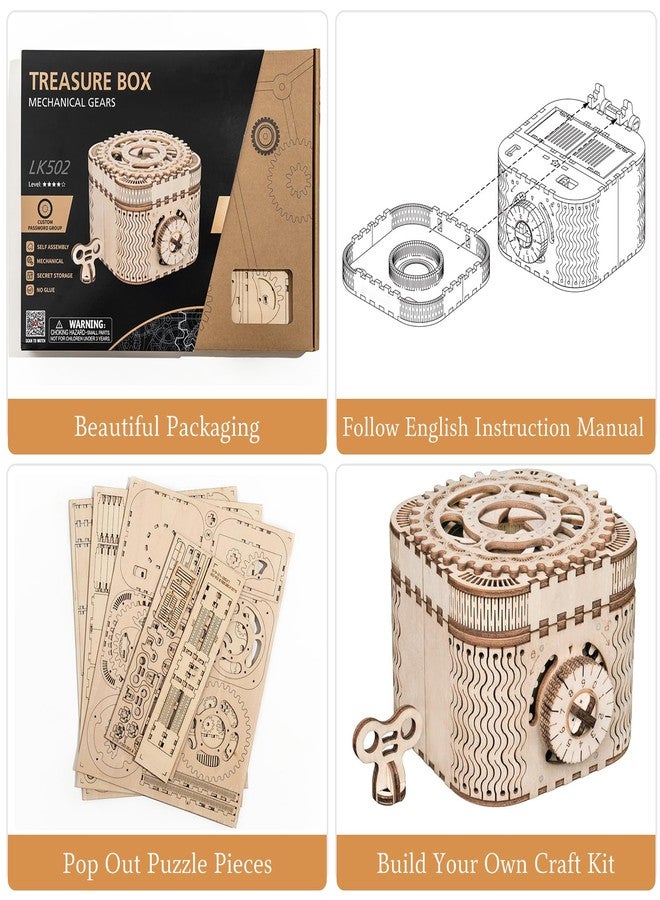 Rowood 3D Puzzles for Adults, Wooden Mechanical Gear Model Kits for Teens Kids Age 14+ - Treasure Box - Image 3