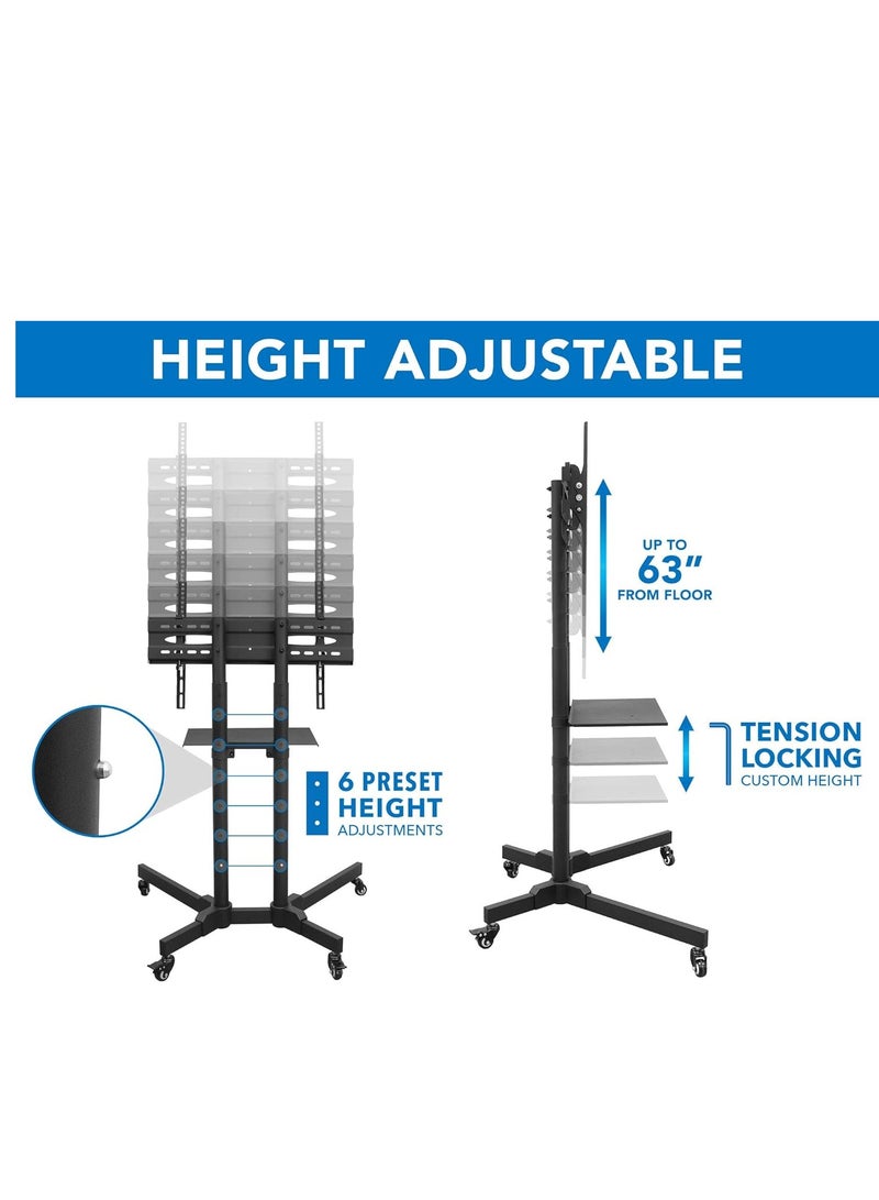 ELTRAZONE Rolling TV Cart for 32' to 65' LCD LED Plasma Flat Panel Screen | Mobile Stand with Wheels - Image 3