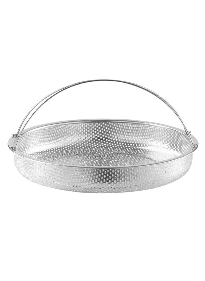 Generic - Stainless Steel Dense Hole Draining Basket Vegetable Washing Basket Steaming Lattice Steaming Cage Rice Cooker Rice Soup Separation Water Resistant Steaming Rack Steaming Drawer-Size:Large Dense Hole Steamer 1 Pack [with Base] (diameter 24.5cm) - Image 1