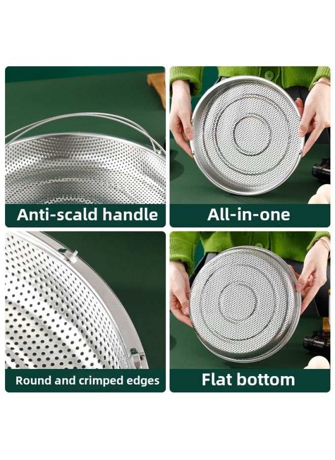 Generic - Stainless Steel Dense Hole Draining Basket Vegetable Washing Basket Steaming Lattice Steaming Cage Rice Cooker Rice Soup Separation Water Resistant Steaming Rack Steaming Drawer-Size:Large Dense Hole Steamer 1 Pack [with Base] (diameter 24.5cm) - Image 1