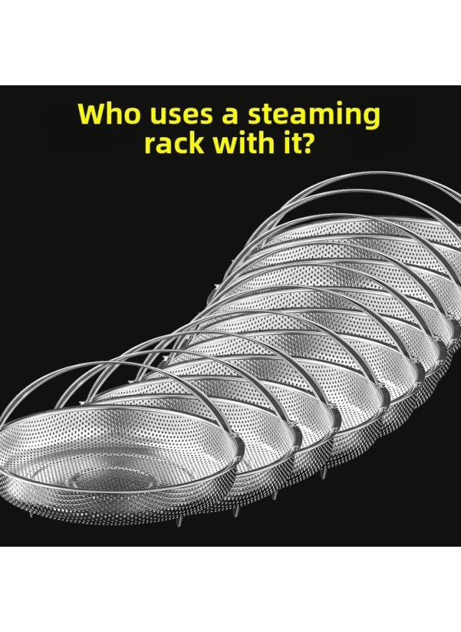 Generic - Stainless Steel Dense Hole Draining Basket Vegetable Washing Basket Steaming Lattice Steaming Cage Rice Cooker Rice Soup Separation Water Resistant Steaming Rack Steaming Drawer-Size:Large Dense Hole Steamer 1 Pack [with Base] (diameter 24.5cm) - Image 1
