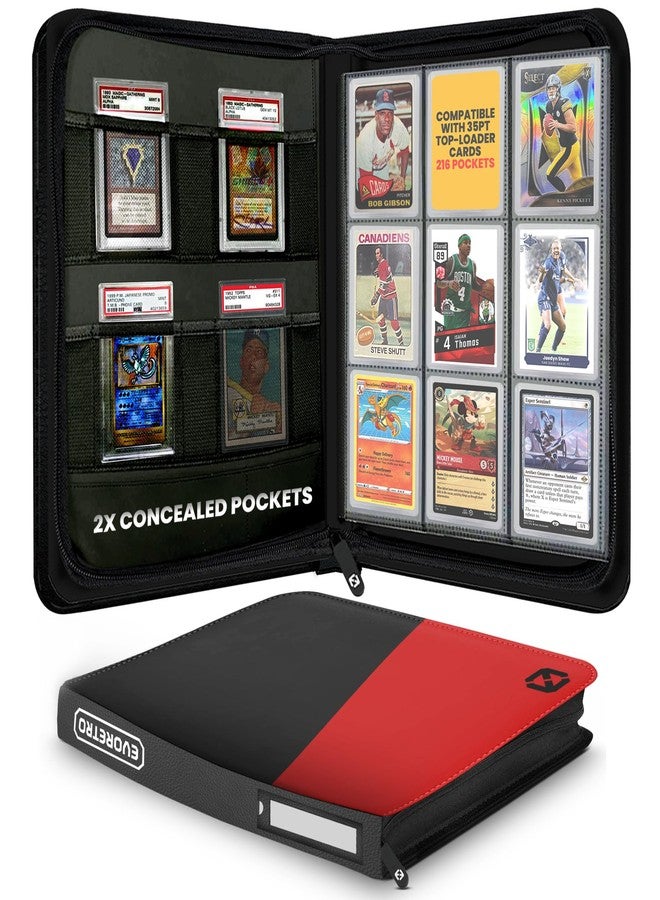 EVORETRO Toploader Binder - 35pt-55pt 3"x4" Red Portable Top Loader Card Storage, 9 Pocket Card Binder, 216 Slots Rigid Card Holder, 4 PSA Slab Pocket, Lorcana, Pokémon, MTG, Baseball Card Binder, - Image 1