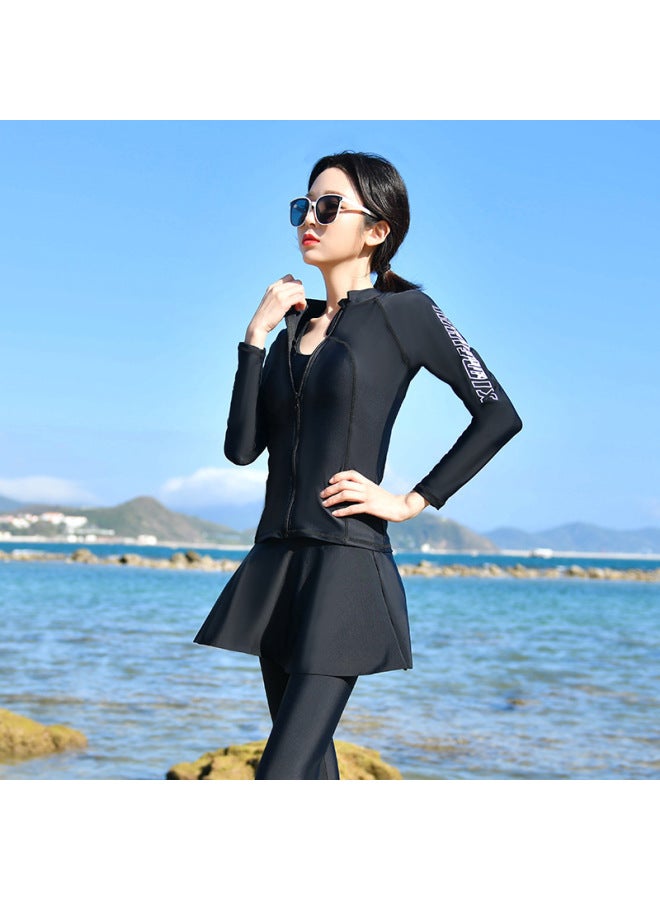 Korean Women's Swimsuit Split Skirt Style Conservative Large Size Fashionable Zipper Long Sleeve Trousers Suit Swimsuit