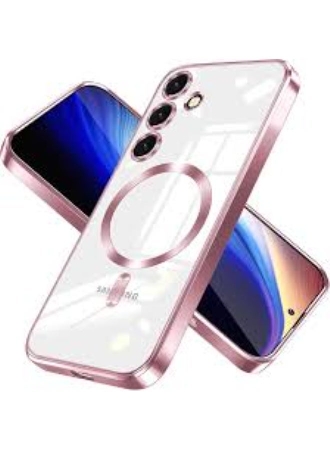 ten.tech For Samsung Galaxy A16 5G/4G Magnetic Case, Compatible with MagSafe, Built-in Camera Lens Protector, Luxury Plating Soft TPU Clear Shockproof Slim Thin Cover -Pink. - Image 1