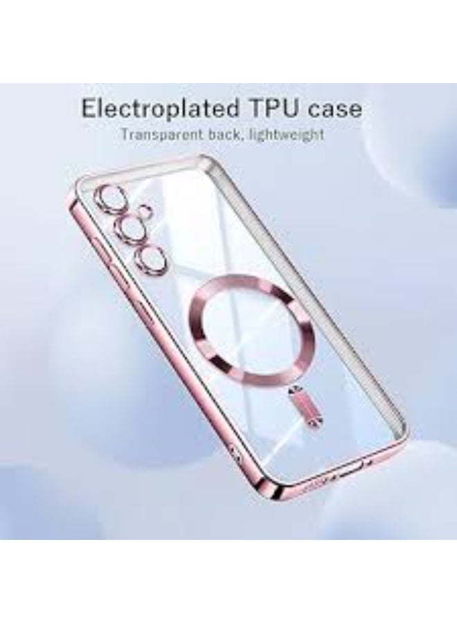 ten.tech For Samsung Galaxy A16 5G/4G Magnetic Case, Compatible with MagSafe, Built-in Camera Lens Protector, Luxury Plating Soft TPU Clear Shockproof Slim Thin Cover -Pink. - Image 3