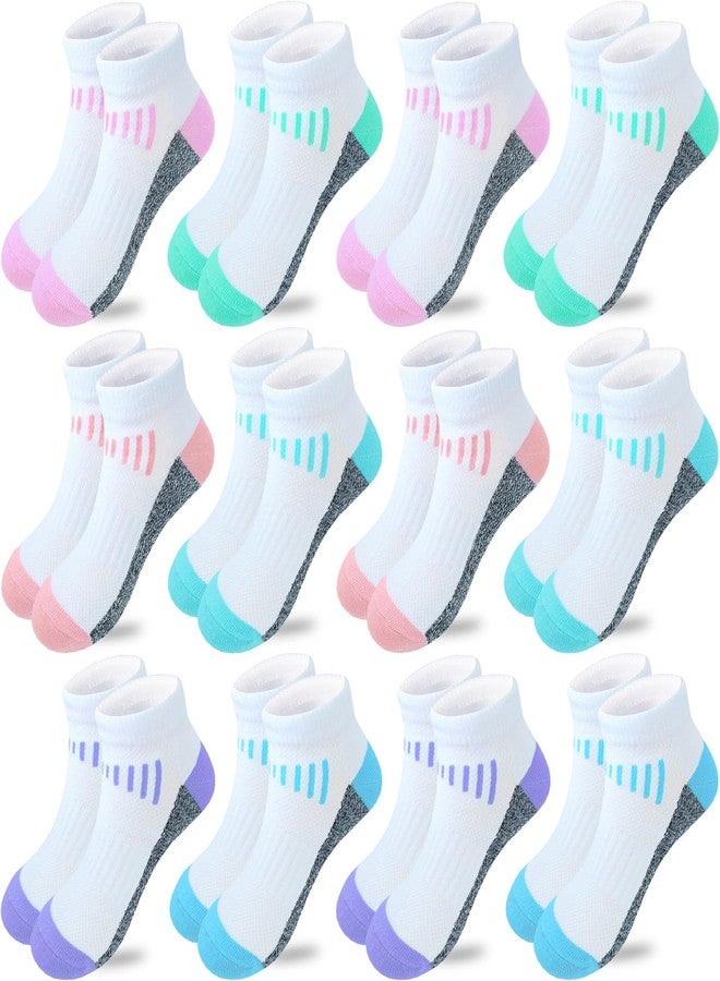 Bemeol Ankle Socks Girl Running Athletic Socks Low Cut Cotton Sock 12 Pairs(5-7 Years) - Image 1