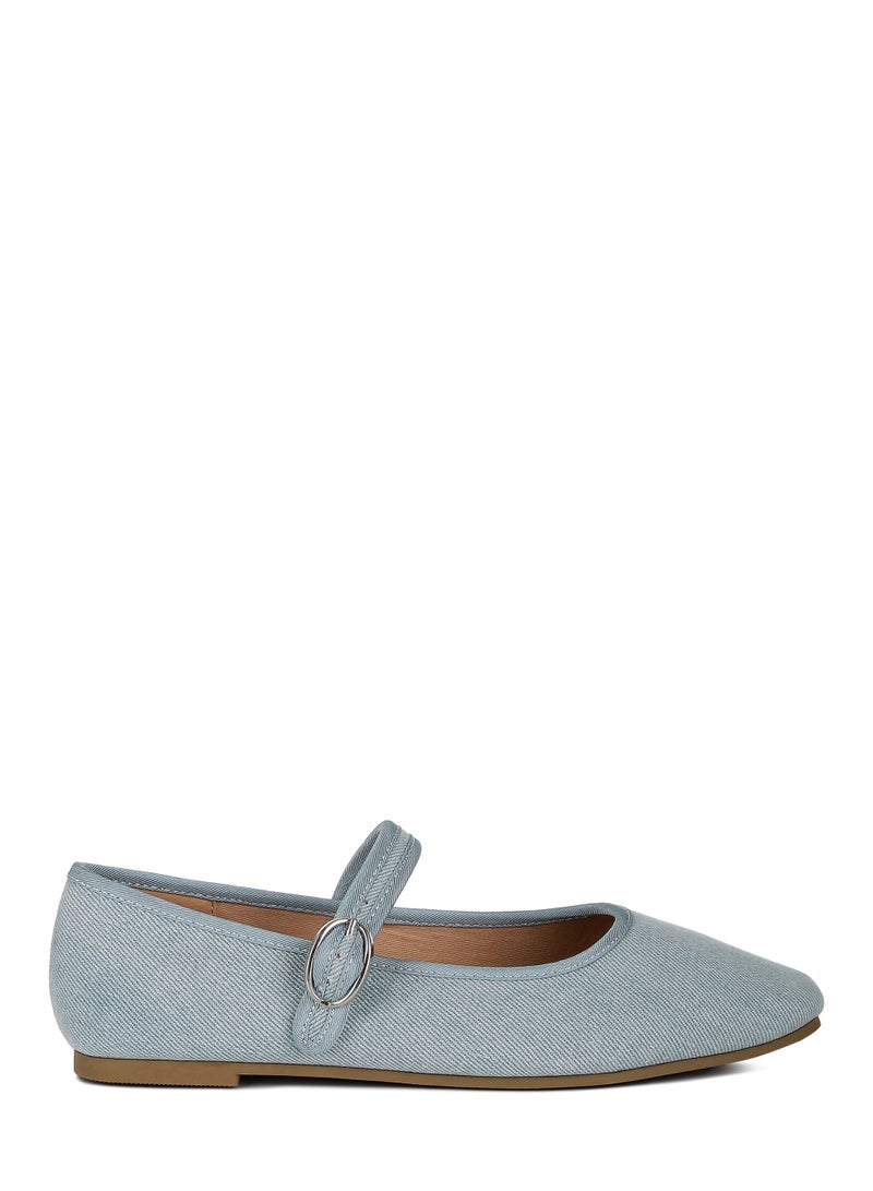 London Rag Women's Classic Denim Pin Buckle Ballerinas in Blue - Image 1