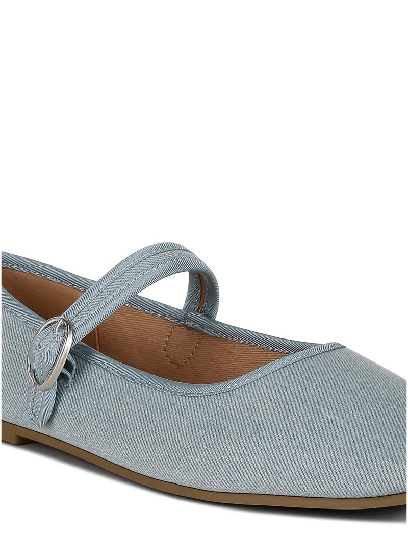 London Rag Women's Classic Denim Pin Buckle Ballerinas in Blue - Image 5
