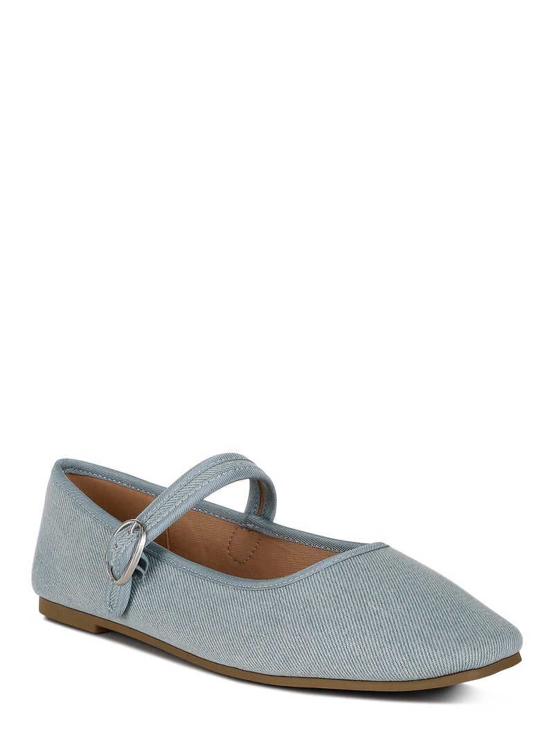 London Rag Women's Classic Denim Pin Buckle Ballerinas in Blue - Image 2