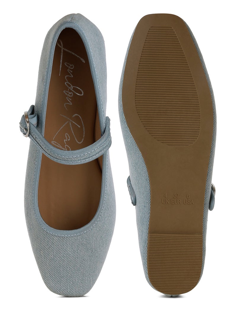 London Rag Women's Classic Denim Pin Buckle Ballerinas in Blue - Image 4