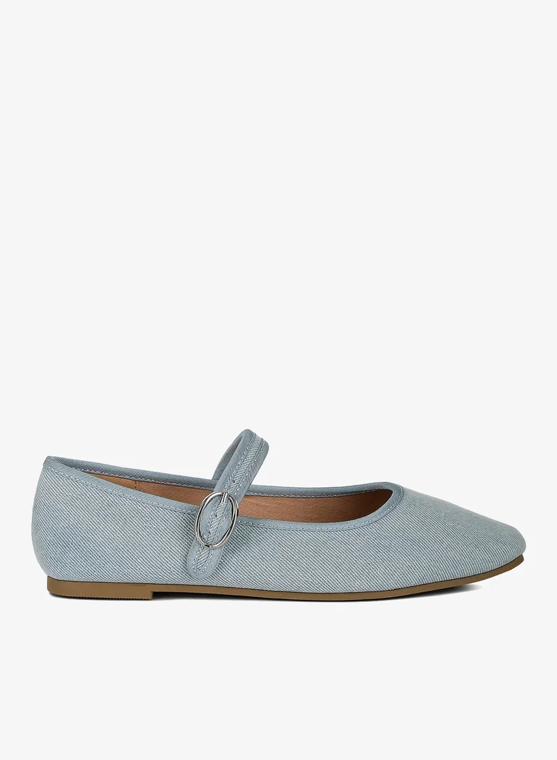 London Rag Women's Classic Denim Pin Buckle Ballerinas in Blue