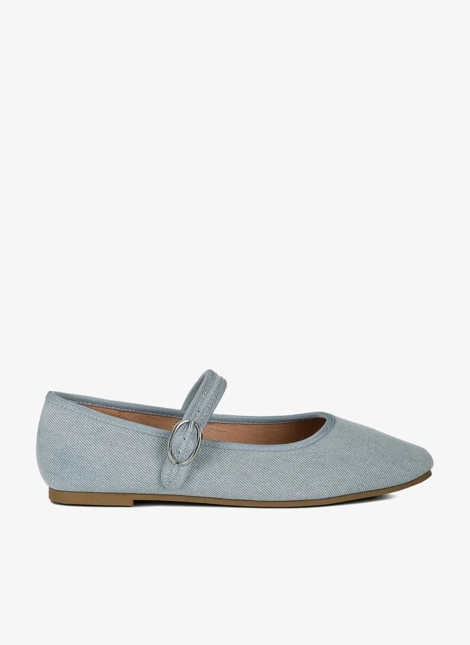 London Rag Women's Classic Denim Pin Buckle Ballerinas in Blue