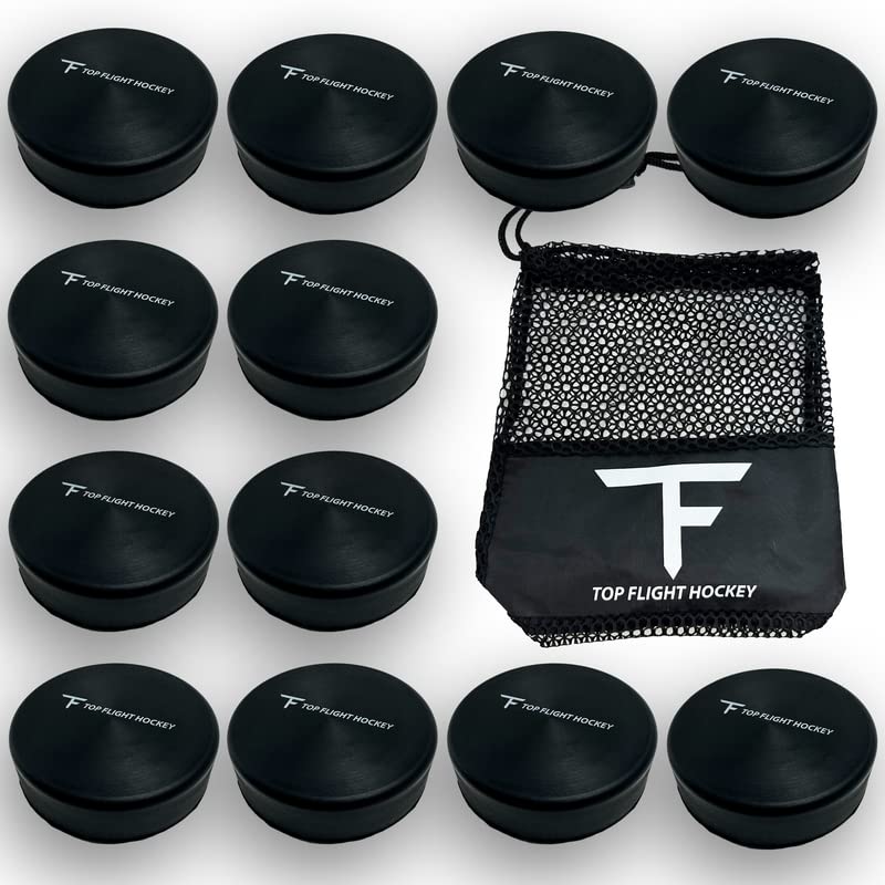 Top Flight Hockey 12 Pack Foam Hockey Pucks with Mesh Carry Bag Indoor Safe - Image 1