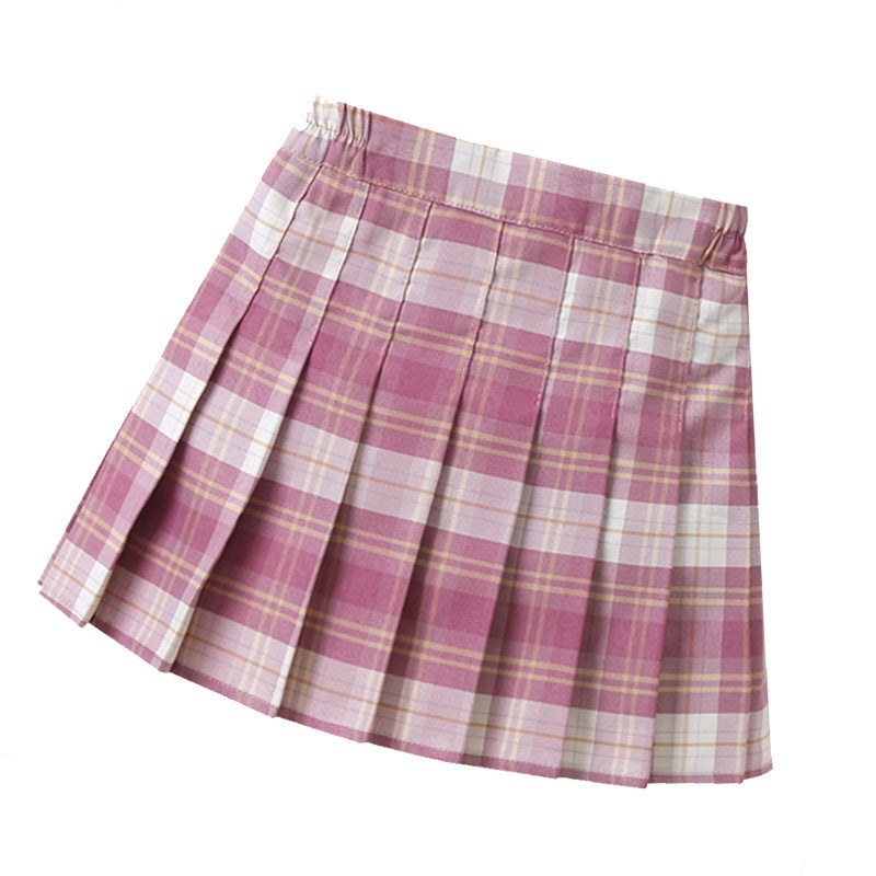 Girls Pleated Skirt Autumn Spring New Fashion Rose Red plaid skirt 
