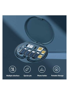Memorii Yesimla USB Adapter Kit Cable Card,Multi-Type Charging Cable Case Convertor USB C to Lightning Type C Micro Adapter Data Transfer Contains Card Slot for Traveling, Use as Phone Holder(Midnight Blue)  - Image 5