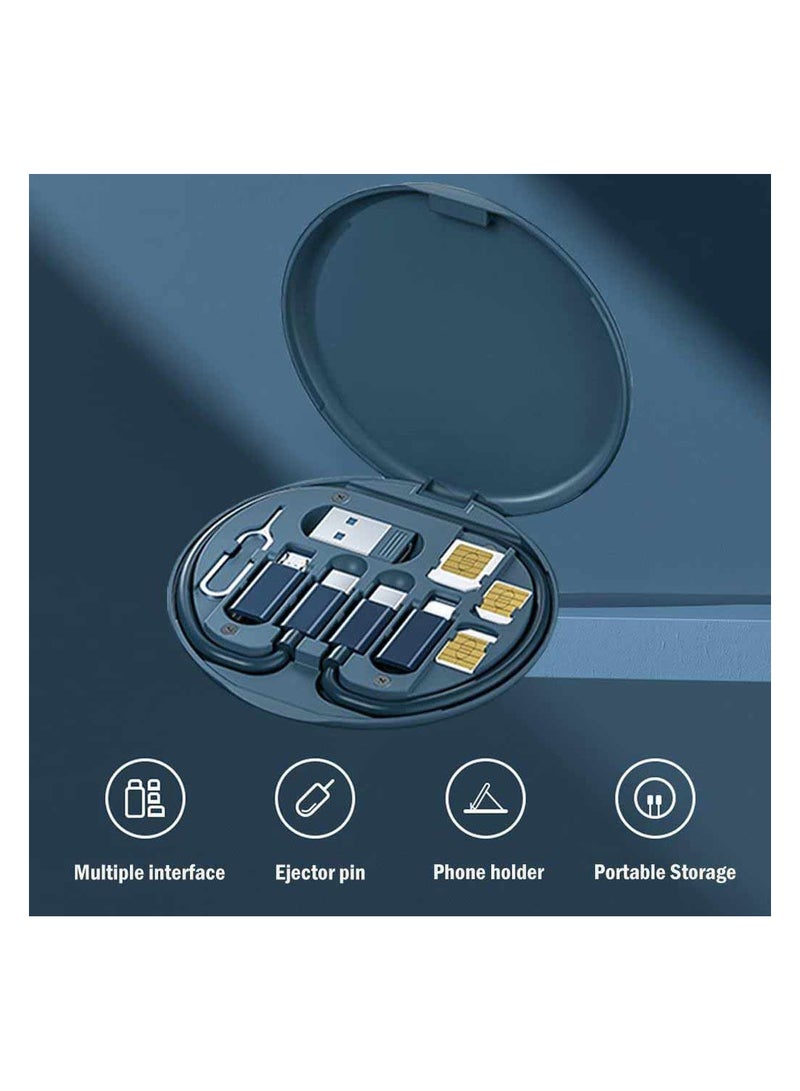 Memorii Yesimla USB Adapter Kit Cable Card,Multi-Type Charging Cable Case Convertor USB C to Lightning Type C Micro Adapter Data Transfer Contains Card Slot for Traveling, Use as Phone Holder(Midnight Blue) - Image 5