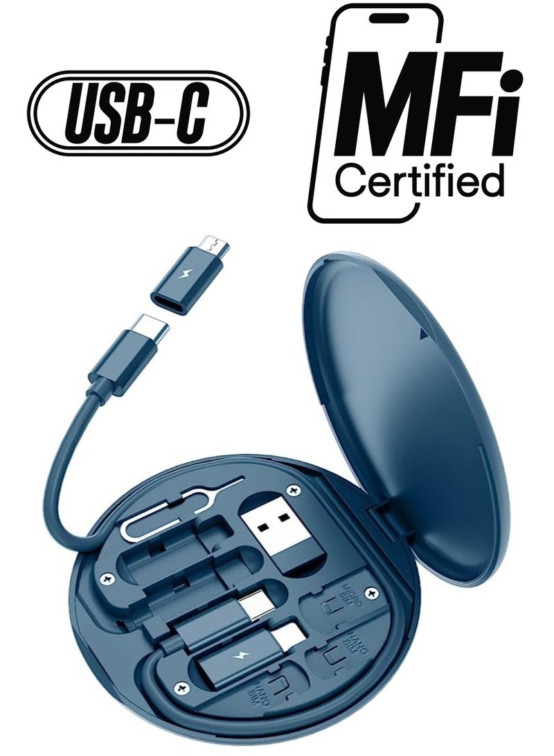 Memorii Yesimla USB Adapter Kit Cable Card,Multi-Type Charging Cable Case Convertor USB C to Lightning Type C Micro Adapter Data Transfer Contains Card Slot for Traveling, Use as Phone Holder(Midnight Blue) - Image 1