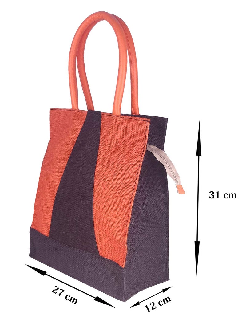 Foonty Exclusive Stripe Daily Use Jute Lunch Bag(Orange,FFFWB6014C) - Image 5