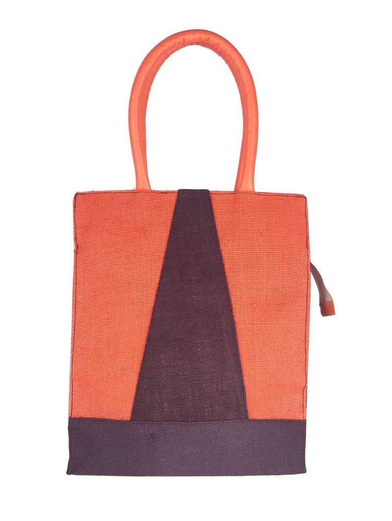 Foonty Exclusive Stripe Daily Use Jute Lunch Bag(Orange,FFFWB6014C) - Image 2
