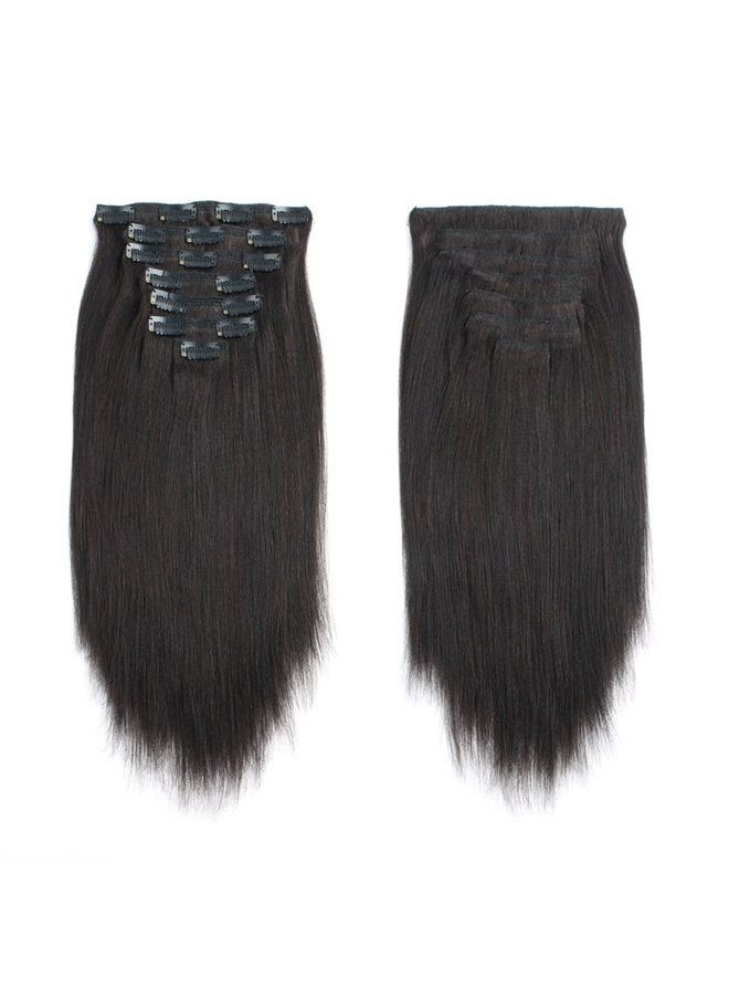 ABH AMAZINGBEAUTY HAIR - ABH AmazingBeauty Hair Real Remy Thick Yaki Straight Clip Ins Black Hair Extensions for African American Relaxed Hair 7 Pieces 120 Gram Per Set, 14 Inch - Image 1