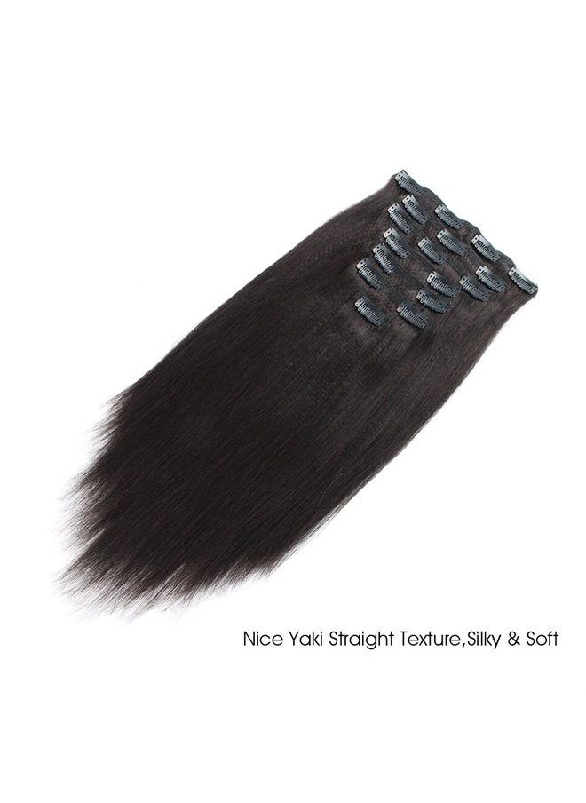 ABH AMAZINGBEAUTY HAIR - ABH AmazingBeauty Hair Real Remy Thick Yaki Straight Clip Ins Black Hair Extensions for African American Relaxed Hair 7 Pieces 120 Gram Per Set, 14 Inch - Image 1