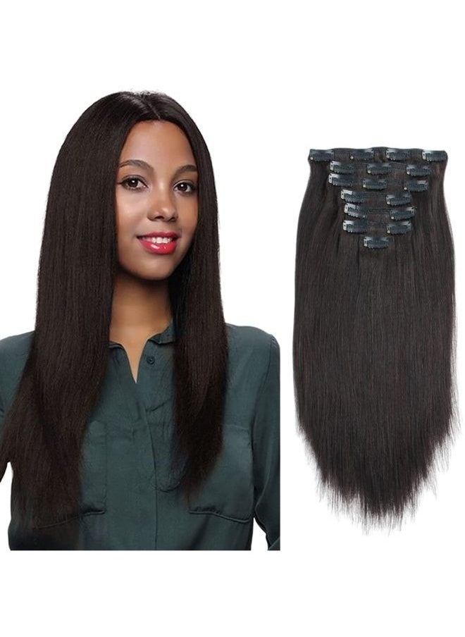 ABH AMAZINGBEAUTY HAIR - ABH AmazingBeauty Hair Real Remy Thick Yaki Straight Clip Ins Black Hair Extensions for African American Relaxed Hair 7 Pieces 120 Gram Per Set, 14 Inch - Image 1