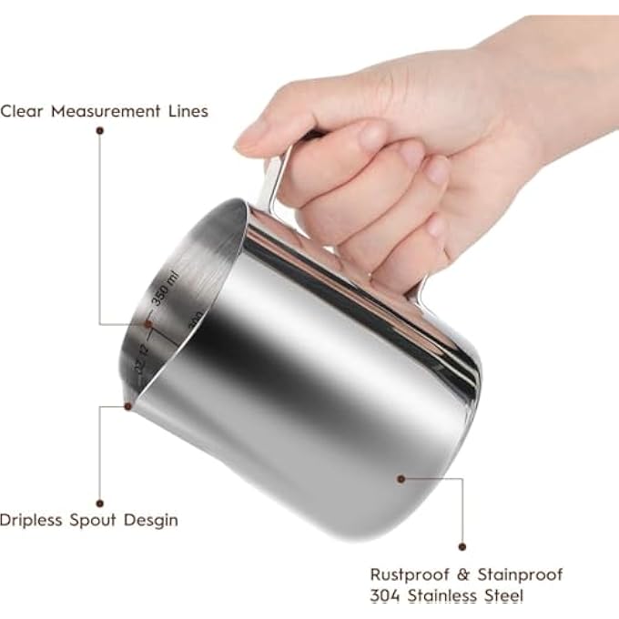 joyzzz Frothing Pitcher 350Ml Stainless Steel Milk Frother Jug With Precision Spout Professional Coffee Steaming Pitcher For Baristas Perfect For Latte Cappuccino And Hot Chocolate Making - Image 5