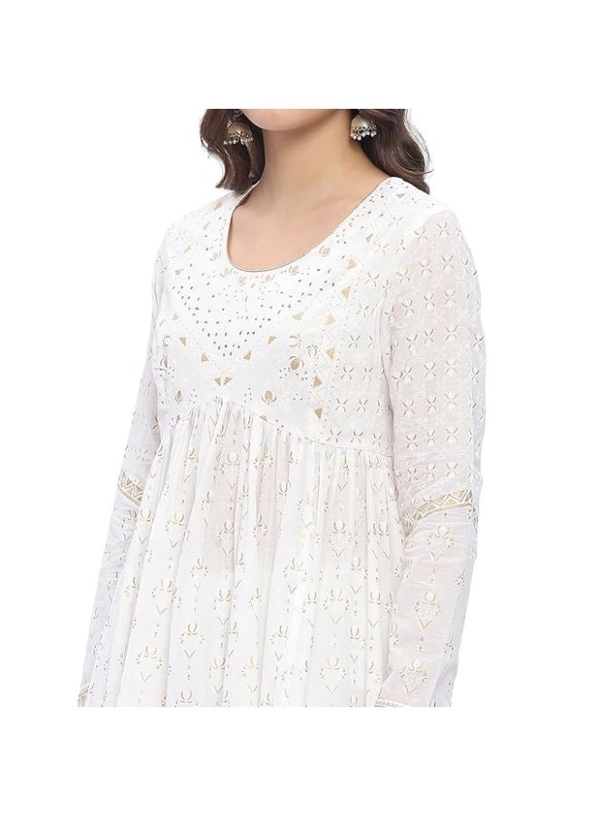 BIBA Women Cotton Gathered Printed ANARKALI KURTA WITH PANT AND DUPATTA Set M - Image 4