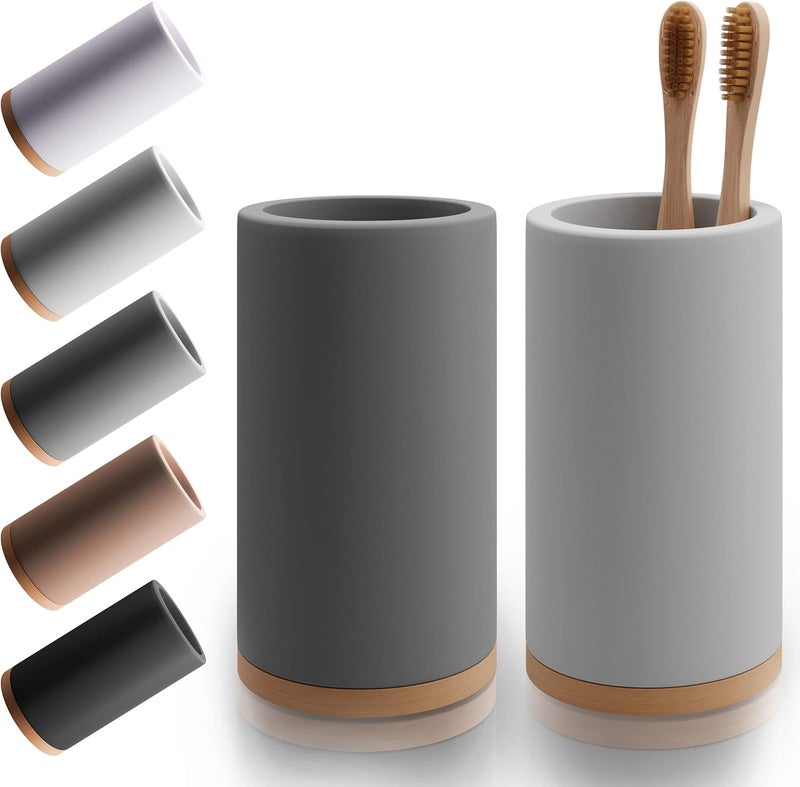 Matani Bamboo Toothbrush Holder Diatomite Tooth Brush Organizer - Storage Stand for Small Bathroom & Counter - Removable Base & Drain Holes, Water-Absorbent & Quick-Drying (Grey & Light Grey) - Image 1