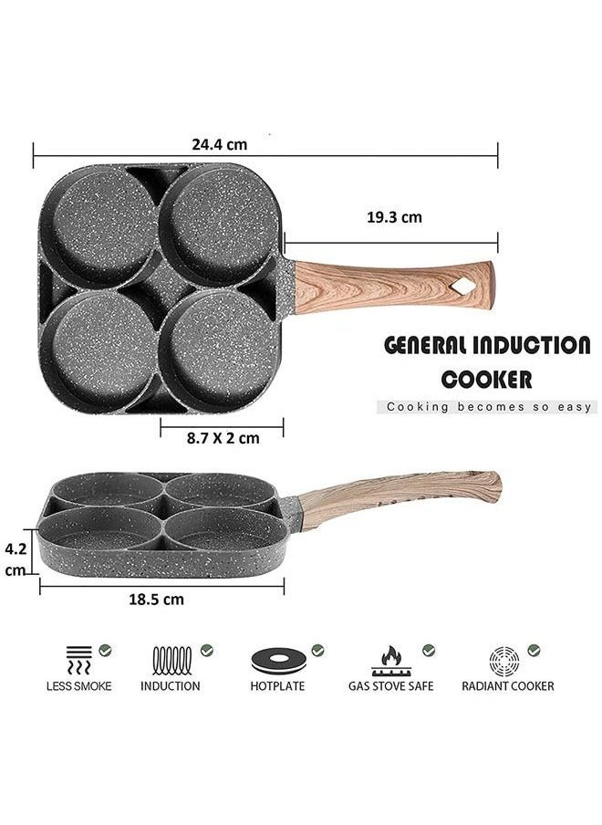 Arabest - Ergonomic Egg Frying Pan With 4 Hole, Grill, Non Sticky, Cookware With Section For Omelet, Pancakes, Steak, Sausage And Many More - Image 1