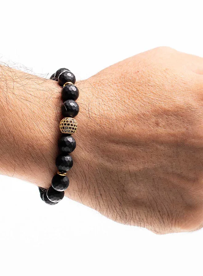 CHRYSOSTOMOS Handmade Beaded Bracelet for Men with Black Onyx and Tagie