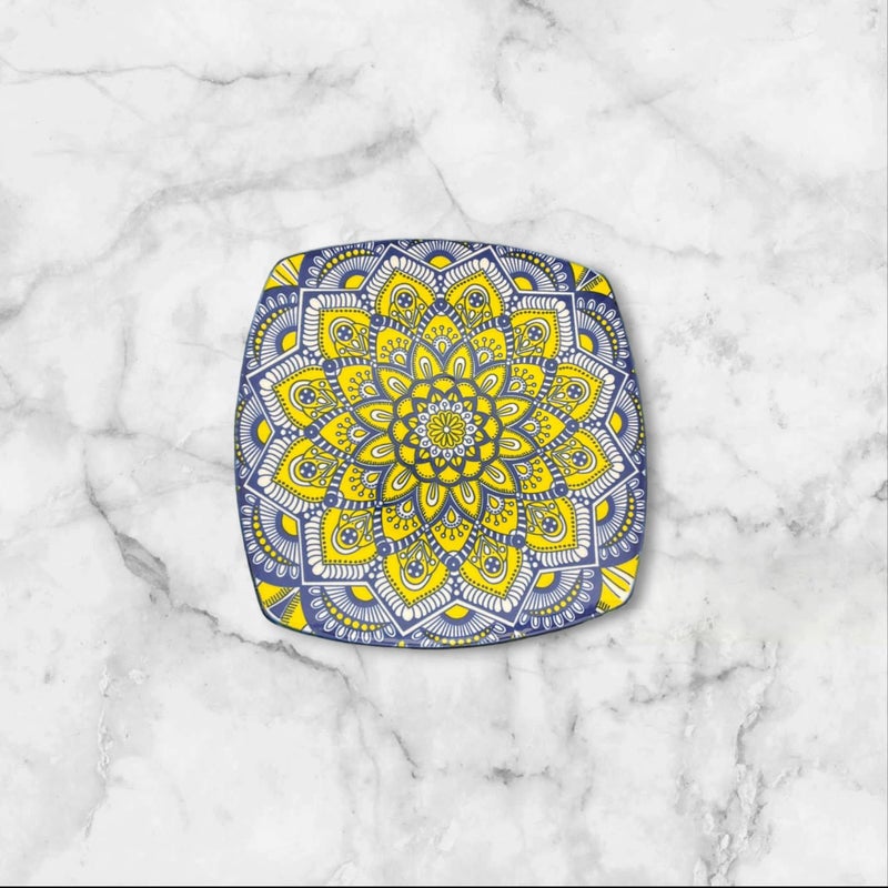 Dishy Divine Luxury Bohemian Sunshine Colored Porcelain Square Snacks Plate| Stylish| Decorative| Trendy- Moroccan Design (Set of 6) - Image 3