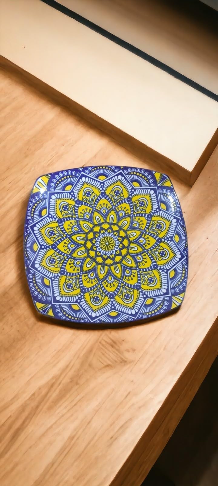Dishy Divine Luxury Bohemian Sunshine Colored Porcelain Square Snacks Plate| Stylish| Decorative| Trendy- Moroccan Design (Set of 6) - Image 5