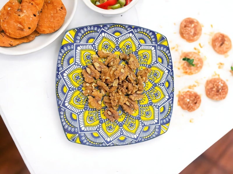 Dishy Divine Luxury Bohemian Sunshine Colored Porcelain Square Snacks Plate| Stylish| Decorative| Trendy- Moroccan Design (Set of 6) - Image 2
