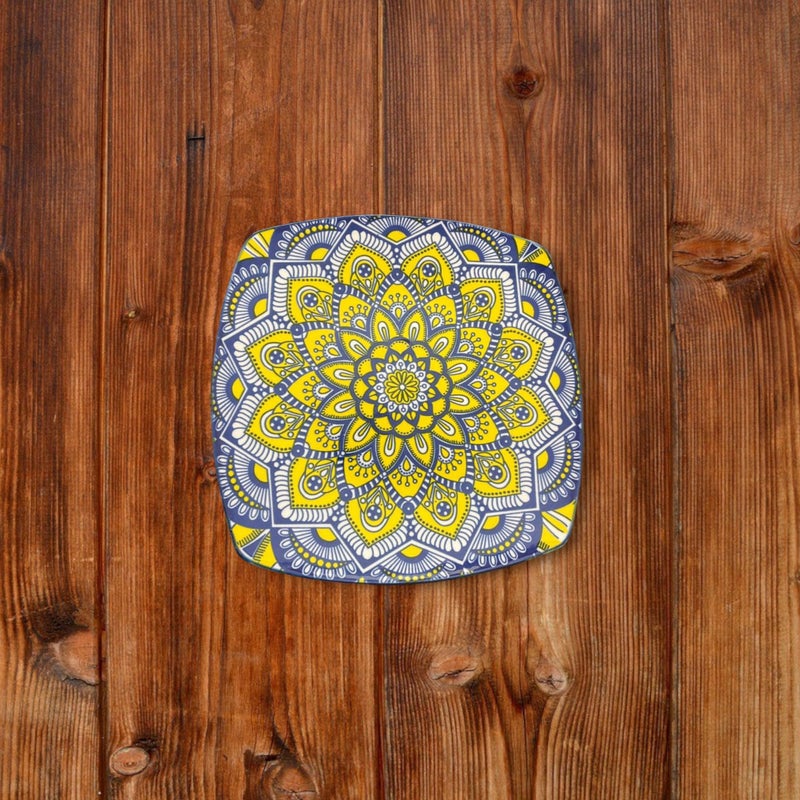 Dishy Divine Luxury Bohemian Sunshine Colored Porcelain Square Snacks Plate| Stylish| Decorative| Trendy- Moroccan Design (Set of 6) - Image 1