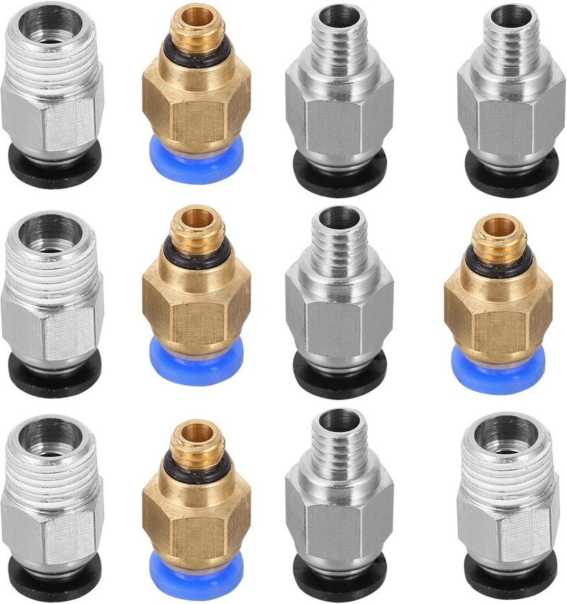 12pcs Pneumatic Quick Connect Fittings for 3d Printer Air Hose Push-to-connect Tube Fittings Pc4-m6 Pc4-01 Metal Adapter Set for Industrial Pneumatic Applications - Image 1