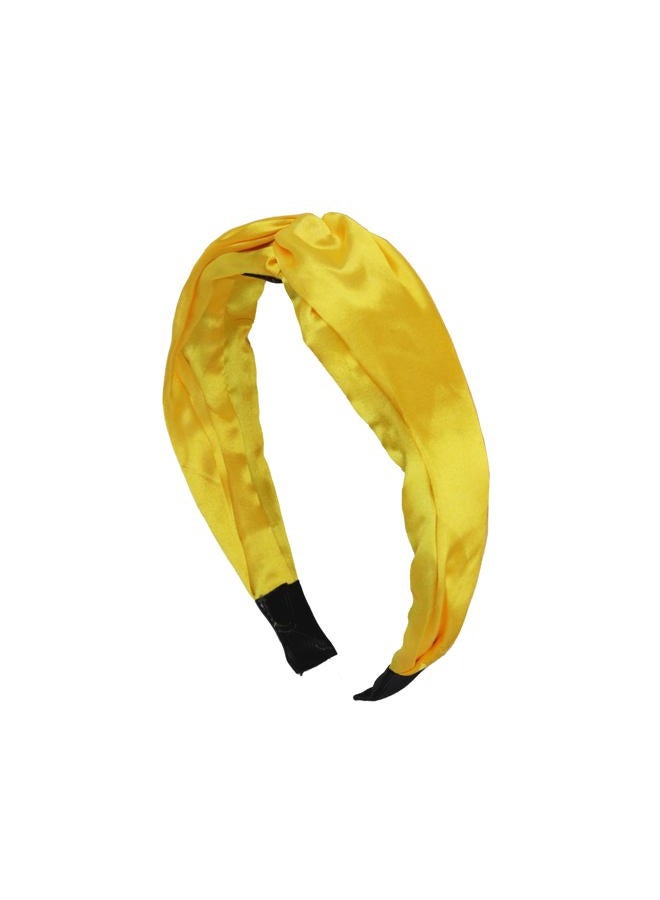 Motique Accessories Satin Headband for women with Twist Turban Knotted Hairband Yellow - Image 1