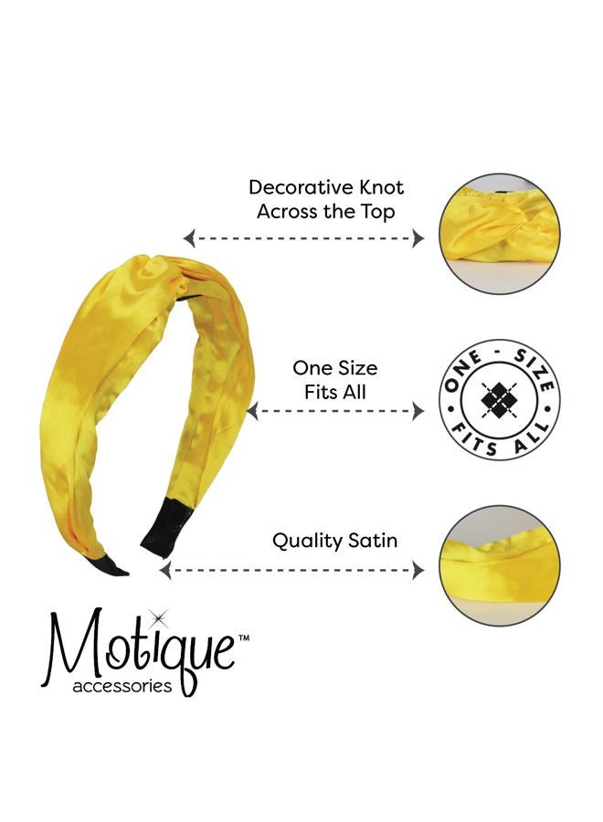 Motique Accessories Satin Headband for women with Twist Turban Knotted Hairband Yellow - Image 3