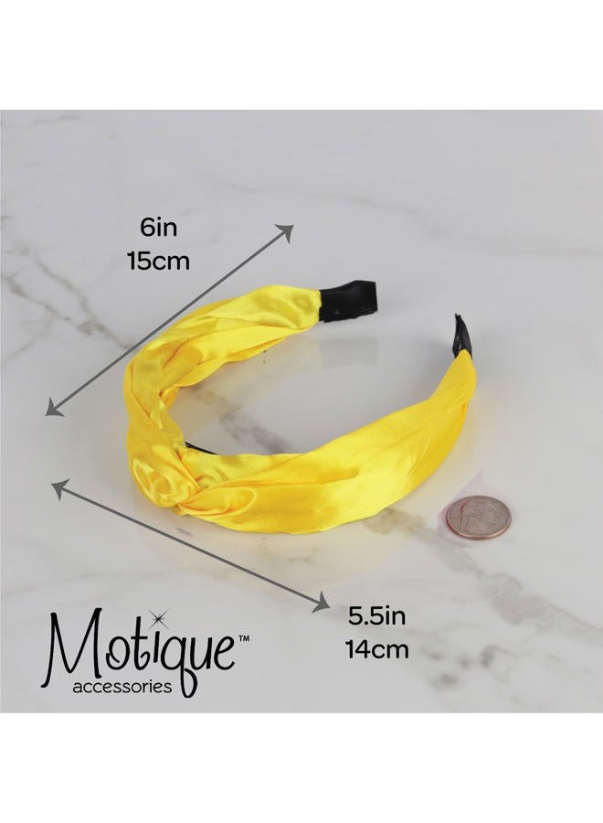 Motique Accessories Satin Headband for women with Twist Turban Knotted Hairband Yellow - Image 4
